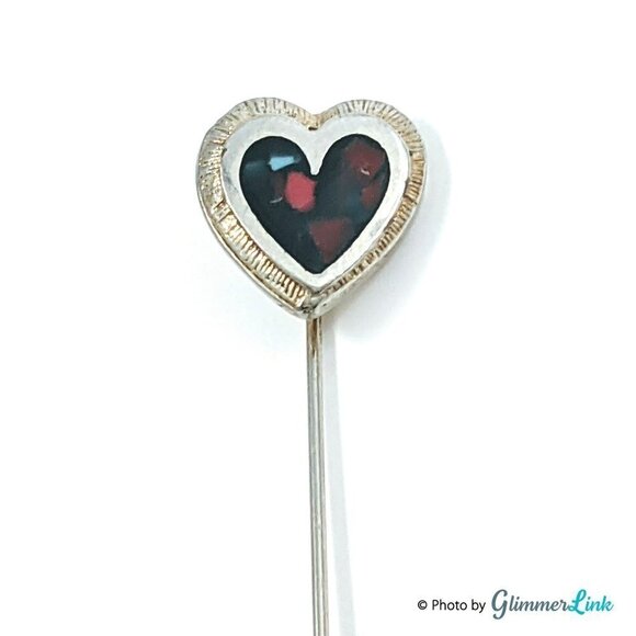 Vintage Silver Tone Heart Shaped Mosaic Stick Pin - Picture 1 of 5